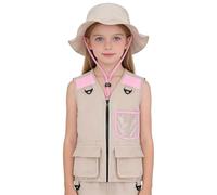 Genérico Kids Safari Costume - 15 Inch Explorer Vest | PU Polyester Adventure Wear - Pocket Washable Cargo Vest with Hat for Boys Girls Hiking Fishing Camping Park Backyard Exploration