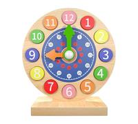 Genérico Kids Teaching Clock, Wooden Learn-to-Tell-Time Analog Clock, 6.69x2.24x7.28 Inches Colorful Educational Learning Timepiece for Toddler and Children, Fun Time-Telling Toy