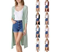 Genérico Kimono para mujer larga gasa - Cardigan para mujer, verano, fluido, abrigo refrescante, abrigos sueltos, ropa de color liso, ropa informal, para el hogar, cardigan diario, blusa, azul, XXL