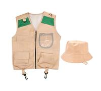 Genérico Kinder Entdecker Weste und - Safari Kostüm Set, Abenteuer Outfit, Outdoor Ausrüstung | Camping Wandern Park Rollenspiel Spielzeug Mädchen Fantasievolles Erkunden Safari Outfit Freizeit Klei