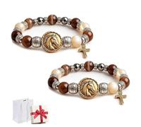 Genérico King of Glory Horse Faith Bracelet,Christian Bracelet with Horse Pendant Cross Charm, Adjustable Christian Scripture Bangle, Christians Spiritual Gift for Festival Party Daily Wear Accessory