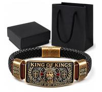 Genérico King of Kings Faith Bracelet Adjustable Christian Wristband Gift, Christian Leather Bracelet with Jesus, for Men of Faith, Religious Gift for Men, Dad, Husband, Pastor, Dad (1 Set)