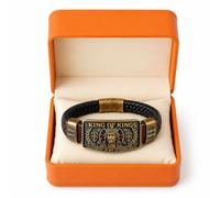 Genérico King of Kings Faith Bracelet Adjustable Christian Wristband Gift, Christian Leather Bracelet with Jesus, for Men of Faith, Religious Gift for Men, Dad, Husband, Pastor, Dad (Orange)