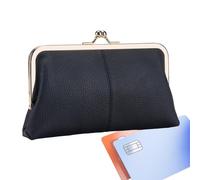 Genérico Kiss Lock Clasp Coin Purse - Stylish PU Leather Wallet with Keychain Slot, Stores Cash and Credit Cards Securely, Card Holder for Women Purse or Handbag, Soft Leather Feel and Classic Design