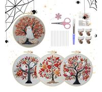 Generico Kit bordado Halloween, manualidades bordado Halloween para adultos - con agujas de suministros artesanía decoración hogar Apasionate Creación Manual Niñas Mujeres Fundas