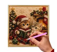 Generico Kit de arte con perlas de gato de Navidad para principiantes de | Decoración mural festiva para paredes, casa, dormitorio, oficina, entrada, salón, escritorio, biblioteca