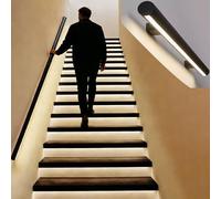 Genérico Kit de barandilla para escaleras Interiores de 3 Metros con luz LED con Sensor de Movimiento, pasamanos Redondo de Aluminio Resistente para escaleras (Lado Izquierdo, 274 cm).