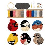 Genérico Kit de Bordado con Aguja Mágica,Posavasos con,Set de 6 Aves para Bordado Punch Needle - para Manualidades de Adultos Niños, Decoración de Hogar Oficina,