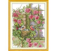 Genérico Kit de bordado punto contado trabajo manual DIY patrón Familia Aves - Juego con elementos para decoración del hogar