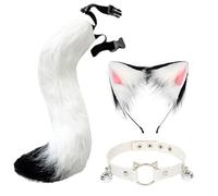 Genérico Kit de cosplay de Therian con orejas de gato, cola y clips para las orejas inspirados en el anime, diadema, gargantilla de corazón y campana, para Halloween