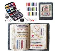 Genérico Kit de libro de muestra de puntadas de bordado, juego de lino de alto conteo DIY con 86 puntadas y tutoriales paso a paso