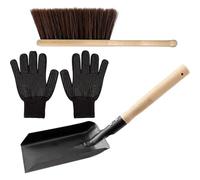Genérico Kit de Recogedor y Cepillo para Chimenea Pala para Cenizas, Guantes de Silicona Resistentes al Calor, Mango de Madera y Acero, para Mantenimiento Seguro en Estufas de Leña
