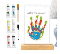 Genérico Kit Familiar De Huella De Mano - Artesanías Con De Pie En Acrílico Transparente - con Base de Madera Set de Impresión de Manos y Pies | Para Mascota Mamá Niño Niña Abuela Boda