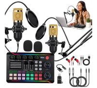 Genérico Kit Profesional De Equipo para Podcast, Micrófono De Condensador BM-800 Y Tarjeta De Sonido En Viva F998 con Modulador De Voz Y Brazo Articulado, para Locución En Estudio(Gold)