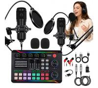 Genérico Kit Profesional De Equipo para Podcast, Micrófono De Condensador BM-800 Y Tarjeta De Sonido En Viva F998 con Modulador De Voz Y Brazo Articulado, para Locución En Estudio(Negro)