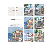 Genérico Kit Viaje Acuarela | Cuaderno Bolsillo Papel 37.2x28.9cm Floral Paisaje Multicolor | Set Creativo Antiestrés Adultos Principiantes Aficionados | 12 Colores Pincel Tarjetas