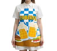 Genérico Kitchen Apron - Oktoberfest Apron | Adjustable Waist Tie Oil-Proof Breathable | Beer Sausage Print, Checkered Pattern, Stain Resistant, BBQ Baking Chef Gift, 75x65cm