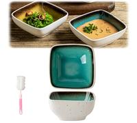 Genérico Kitchen Personalized Crackle Glaze Condiment Dish,Household Ceramic Square Small Dish,Retro Snack Plate Dipping Bowls Sauce Cups