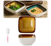 Genérico Kitchen Personalized Crackle Glaze Condiment Dish,Household Ceramic Square Small Dish,Retro Snack Plate Dipping Bowls Sauce Cups