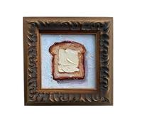 Genérico Kitchen Pictures Wall Decor | 3.9x3.9 Inches Buttered Toast Oil Mini Painting Vintage Artwork | Framed Food Art - for Workplace Apartment Entryway Staircase Lobby Hotel Home