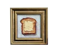 Genérico Kitchen Pictures Wall Decor | 3.9x3.9 Inches Buttered Toast Oil Mini Painting Vintage Artwork | Framed Food Art - for Workplace Apartment Entryway Staircase Lobby Hotel Home