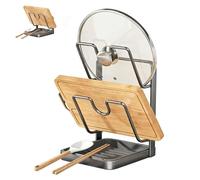 Genérico Kitchen Pot Lid Storage Rack - Multifunctional Lid Holder While Cooking with Removable Drip Tray, Pot and Pan Organizer & Spoon Rest for Stove Top/Countertop (Grey,Double-layer)