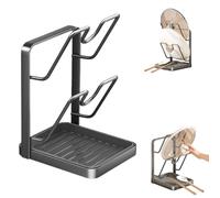 Genérico Kitchen Pot Lid Storage Rack, Pot Lid Holder While Cooking Removable Drip Tray, Double-layer Spatula Holder Organizer for Counter Stove Top Spoons Kitchen Tools (Gray)