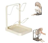 Genérico Kitchen Pot Lid Storage Rack, Pot Lid Holder While Cooking Removable Drip Tray, Double-layer Spatula Holder Organizer for Counter Stove Top Spoons Kitchen Tools (Beige)