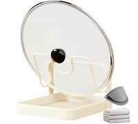 Genérico Kitchen Pot Lid Storage Rack, Pot Lid Holder While Cooking, Spoon Rest and Lid Holder, Stainless Steel Multifunctional Pot Lid Organizer with Removable Drip Tray (Beige, single-layer)