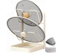 Genérico Kitchen Pot Lid Storage Rack, Pot Lid Holder While Cooking, Spoon Rest and Lid Holder, Stainless Steel Multifunctional Pot Lid Organizer with Removable Drip Tray (Beige, double-layer)