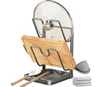 Genérico Kitchen Pot Lid Storage Rack, Pot Lid Holder While Cooking, Spoon Rest and Lid Holder, Stainless Steel Multifunctional Pot Lid Organizer with Removable Drip Tray (Gray, double-layer)