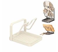 Genérico Kitchen Pot Lid Storage Rack & Spoon Rest,Countertop Pot Lid Organizer with Removable Drip Tray,Pots Lids Holder While Cooking,Storage Stand for Cutting Boards,Ladles,Spatulas (White-B)