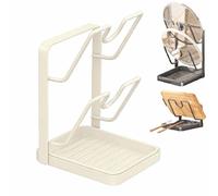 Genérico Kitchen Pot Lid Storage Rack & Spoon Rest,Countertop Pot Lid Organizer with Removable Drip Tray,Pots Lids Holder While Cooking,Storage Stand for Cutting Boards,Ladles,Spatulas (White-A)