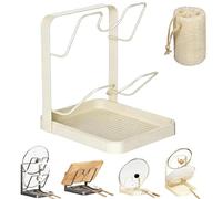 Genérico Kitchen Pot Lid Storage Rack, Stainless Steel Pot Lid and Spoon Holder with Removable Drip Tray, Multifunctional Kitchen Organizer Stand for Stovetop Space-Saving (Beige,Double-layer)