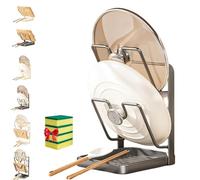 Genérico Kitchen Pot Lid Storage Rack,Stainless Steel Pot Lid Holder While Cooking with Removable Drip Tray,Pot Lid Organizer Spoon Rest for Countertop,Space-Saving Pan Lid Stand (Double-layer-Gray)