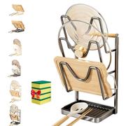 Genérico Kitchen Pot Lid Storage Rack,Stainless Steel Pot Lid Holder While Cooking with Removable Drip Tray,Pot Lid Organizer Spoon Rest for Countertop,Space-Saving Pan Lid Stand (Three floors-Gray)