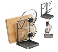 Genérico Kitchen Pot Lid Storage Rack, U-Shaped Slots Countertop Rack Holder, Multifunctional Kitchen Organizer With Removable Drain Tray, For Various Lids & Utensils (Grey,Double-layer)