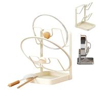 Genérico Kitchen Pot Lid Storage Rack, U-Shaped Slots Countertop Rack Holder, Multifunctional Kitchen Organizer With Removable Drain Tray, For Various Lids & Utensils (Beige,Double-layer)