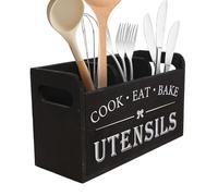 Genérico Kitchen Utensil Holder, 3 Compartment Storage Box, Cooking Tools Organizer, Rustic Tableware Stand for Snack Bars, Restaurants, and Home Kitchens, 11.81x4.72x6.69 inches