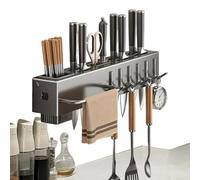 Genérico Kitchen Utensil Holder, Cutlery Wall Rack Organizer, No Drill Storage Hanger with Hooks for Towel, Spatula, Cooking Tools, Spoons, Space-Saving Kitchen Accessories Use