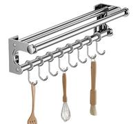 Genérico Kitchen Utensil Rack Wall Mount - 30/40/50cm Stainless Steel Rail With Hooks, No Drill Cutter Knife Holder Pot Lid Cutting Board Storage Rack 304 Steel Hanging Organizer For Kitchen