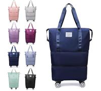 Genérico Klarson Expandable Bag with Wheels, Collapsible Luggage with Wheels, Foldable Suitcase Without Handle, Lightweight Durable Rolling Duffle Bag with Wheel (Navy Blue)