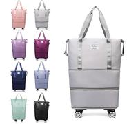 Genérico Klarson Expandable Bag with Wheels, Collapsible Luggage with Wheels, Foldable Suitcase Without Handle, Lightweight Durable Rolling Duffle Bag with Wheel (Grey)