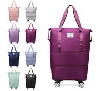 Genérico Klarson Expandable Bag with Wheels, Collapsible Luggage with Wheels, Foldable Suitcase Without Handle, Lightweight Durable Rolling Duffle Bag with Wheel (Dark Purple)