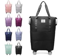 Genérico Klarson Expandable Bag with Wheels, Collapsible Luggage with Wheels, Foldable Suitcase Without Handle, Lightweight Durable Rolling Duffle Bag with Wheel (Black)