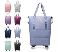 Genérico Klarson Expandable Bag with Wheels, Collapsible Luggage with Wheels, Foldable Suitcase Without Handle, Lightweight Durable Rolling Duffle Bag with Wheel (Blue)