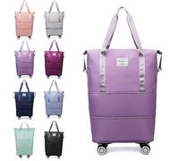 Genérico Klarson Expandable Bag with Wheels, Collapsible Luggage with Wheels, Foldable Suitcase Without Handle, Lightweight Durable Rolling Duffle Bag with Wheel (Light Purple)