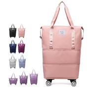 Genérico Klarson Expandable Bag with Wheels, Collapsible Luggage with Wheels, Three-Layer Expandable, Waterproof Lightweight Durable (One Size,Pink)