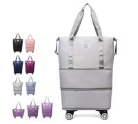 Genérico Klarson Expandable Bag with Wheels, Collapsible Luggage with Wheels, Three-Layer Expandable, Waterproof Lightweight Durable (One Size,Gray)
