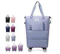 Genérico Klarson Expandable Bag with Wheels, Collapsible Luggage with Wheels, Three-Layer Expandable, Waterproof Lightweight Durable (One Size,Blue)
